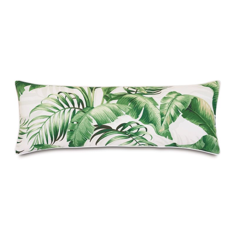 Kala Lumbar Outdoor Pillow, White Palm