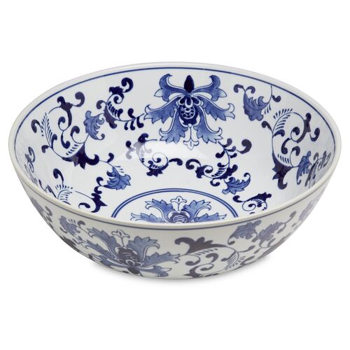 14" Floral Decorative Bowl, Blue/White~P77358928