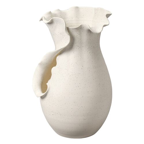 Flutter Porcelain Vessel, White, Speckled Matte White Flutter Porcelain Vessel, White, Speckled Matte White