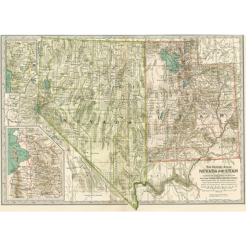 Nevada & Utah Map, 1897