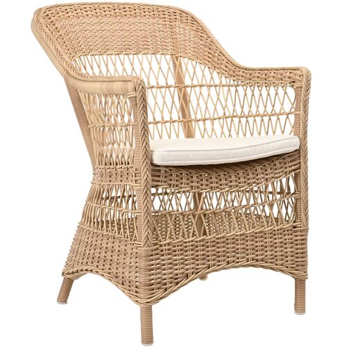 Charlot Outdoor Wicker Chair, Natural/White
