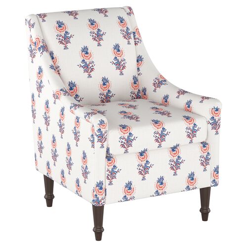 Desert Flower Swoop-Arm Accent Chair, Lapis/Coral~P77544680