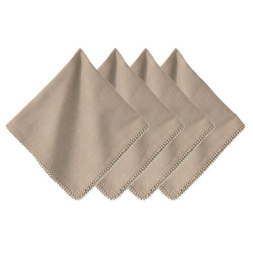 S/4 Berry Trim Napkins, Flax