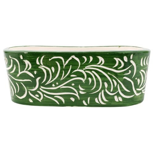 Rustic Garden Dark Scroll Oval Planter, Green