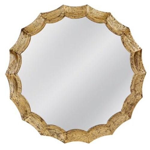 Amira 36" Round Scalloped Wall Mirror, Antique Gold Amira 36" Round Scalloped Wall Mirror, Antique Gold