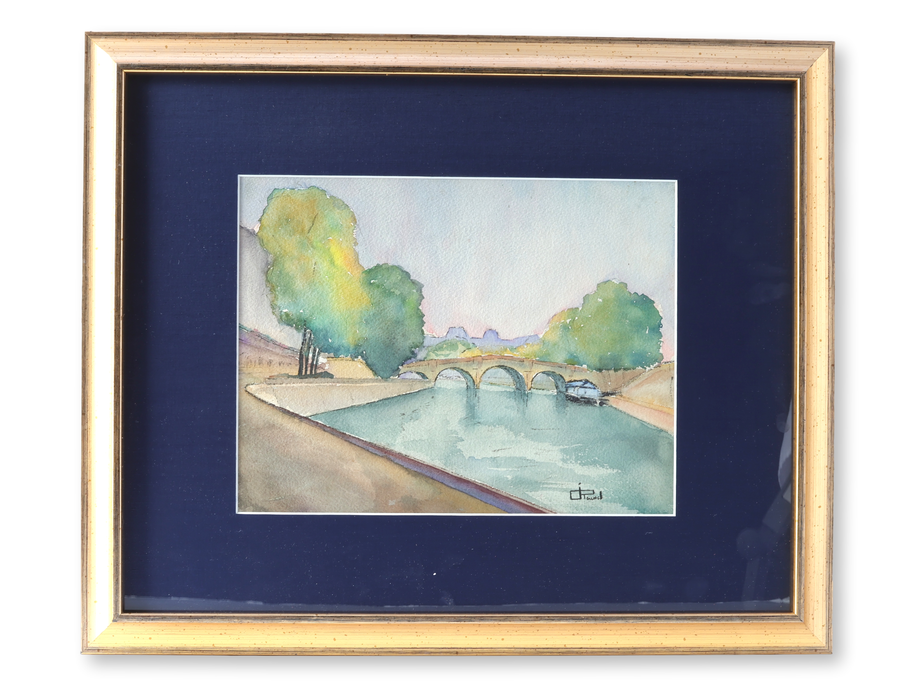 Framed Parisian Watercolor – River Scene, 22"x18"~P77740646