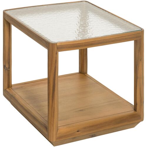 Xylara 22" Square Acacia/Glass End Table, Natural