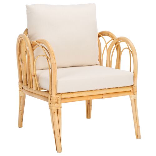 Nyrona Accent Chair with Cushion, White/Natural