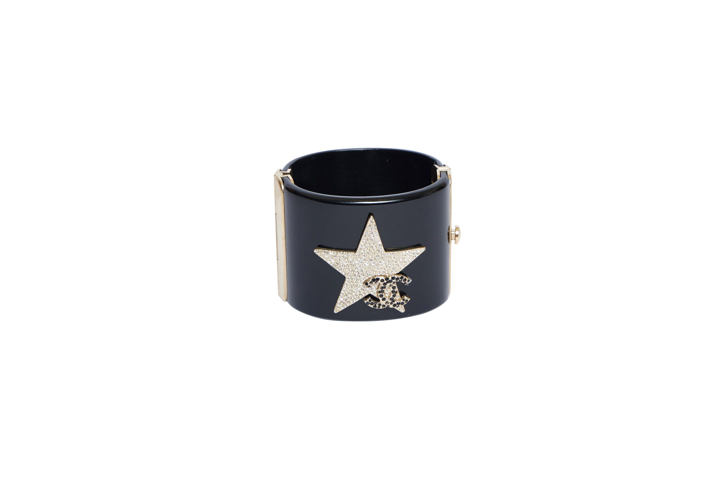 Chanel Black Lucite Cuff Bracelet Star~P77644627