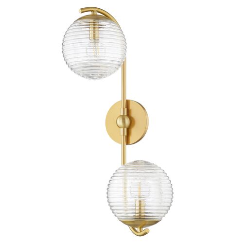 Sara 2-Light Textured Glass Wall Sconce, Aged Brass