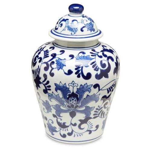 10.5" Floral Lidded Ginger Jar, Blue~P77264203