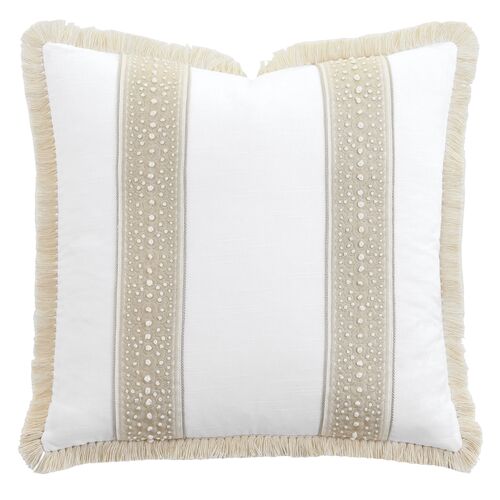 Serena Emroidered Trim Pillow, White/Ivory