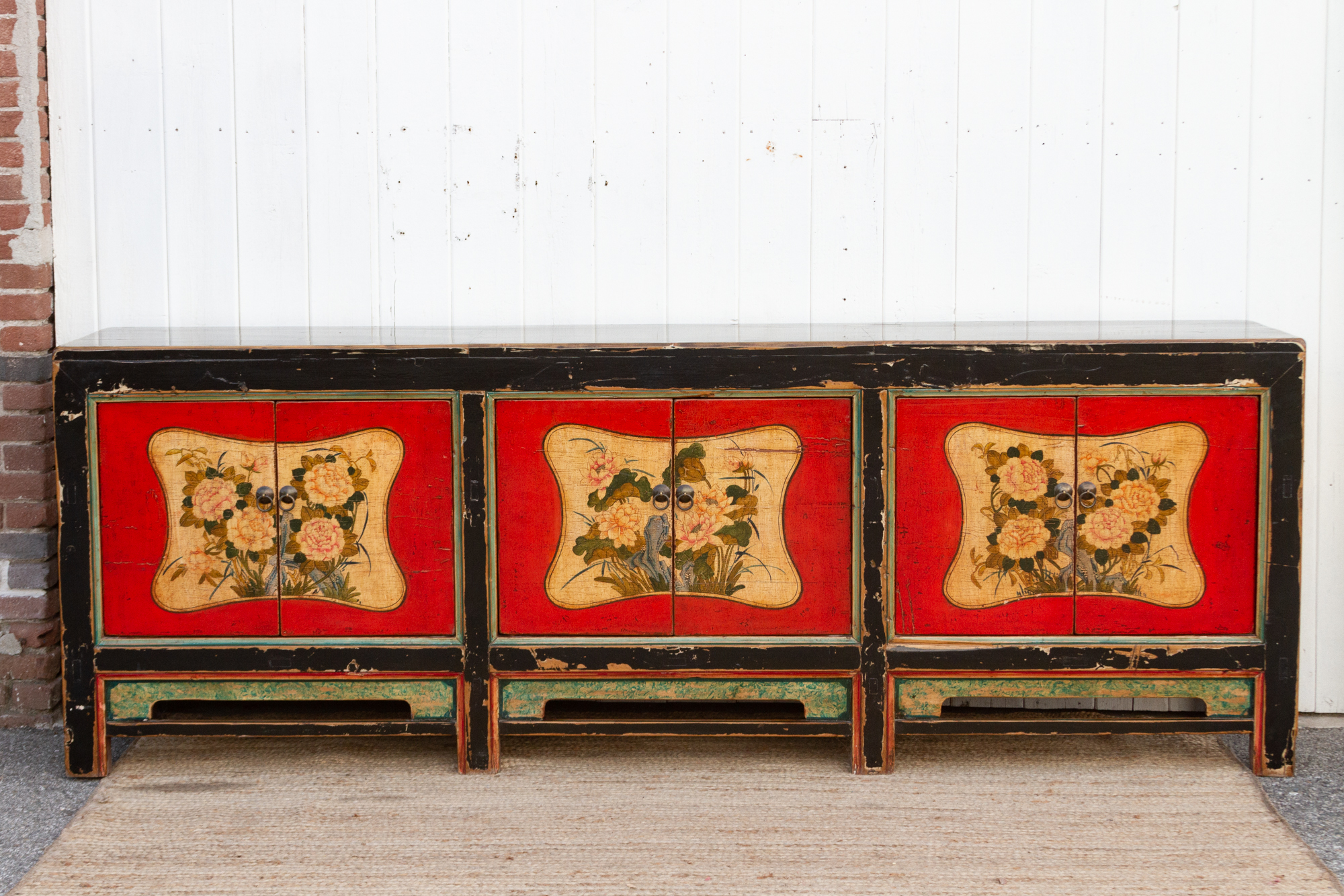 Long Floral Painted Mongolian Sideboard~P77687622