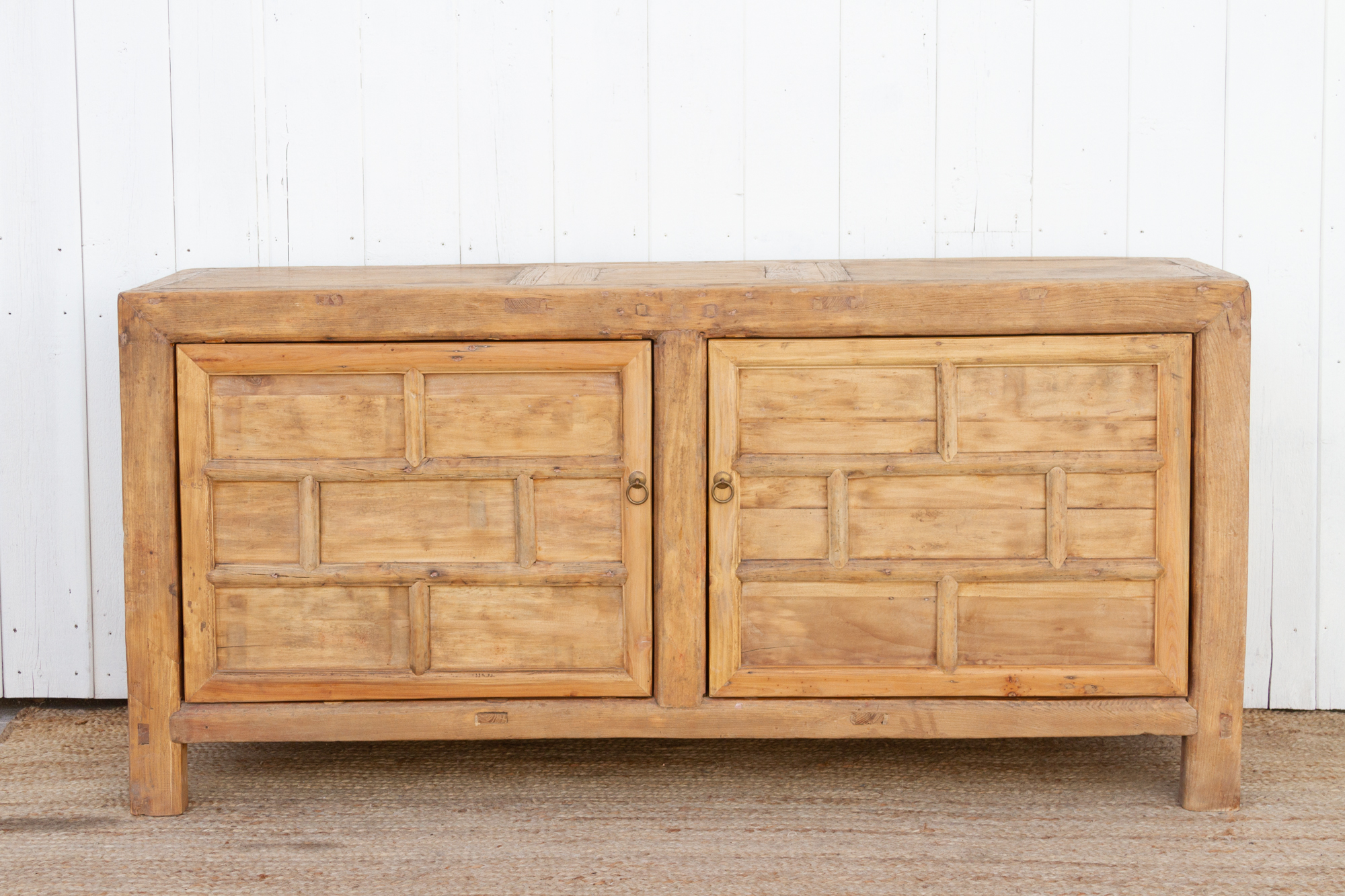 Old Bleached Wood 2-Door Lattice Cabinet~P77689326