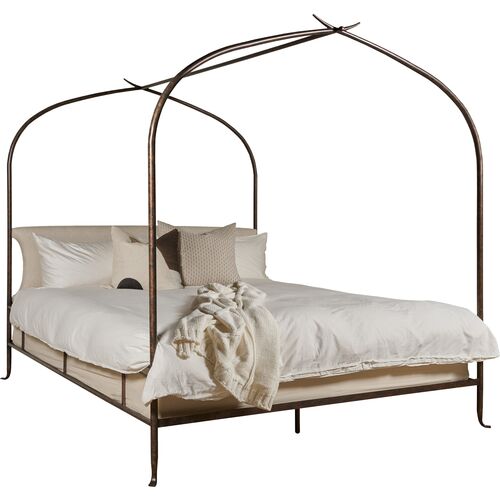 Atrium Canopy Bed, Antique Black/Stainguard Linen~P111120016