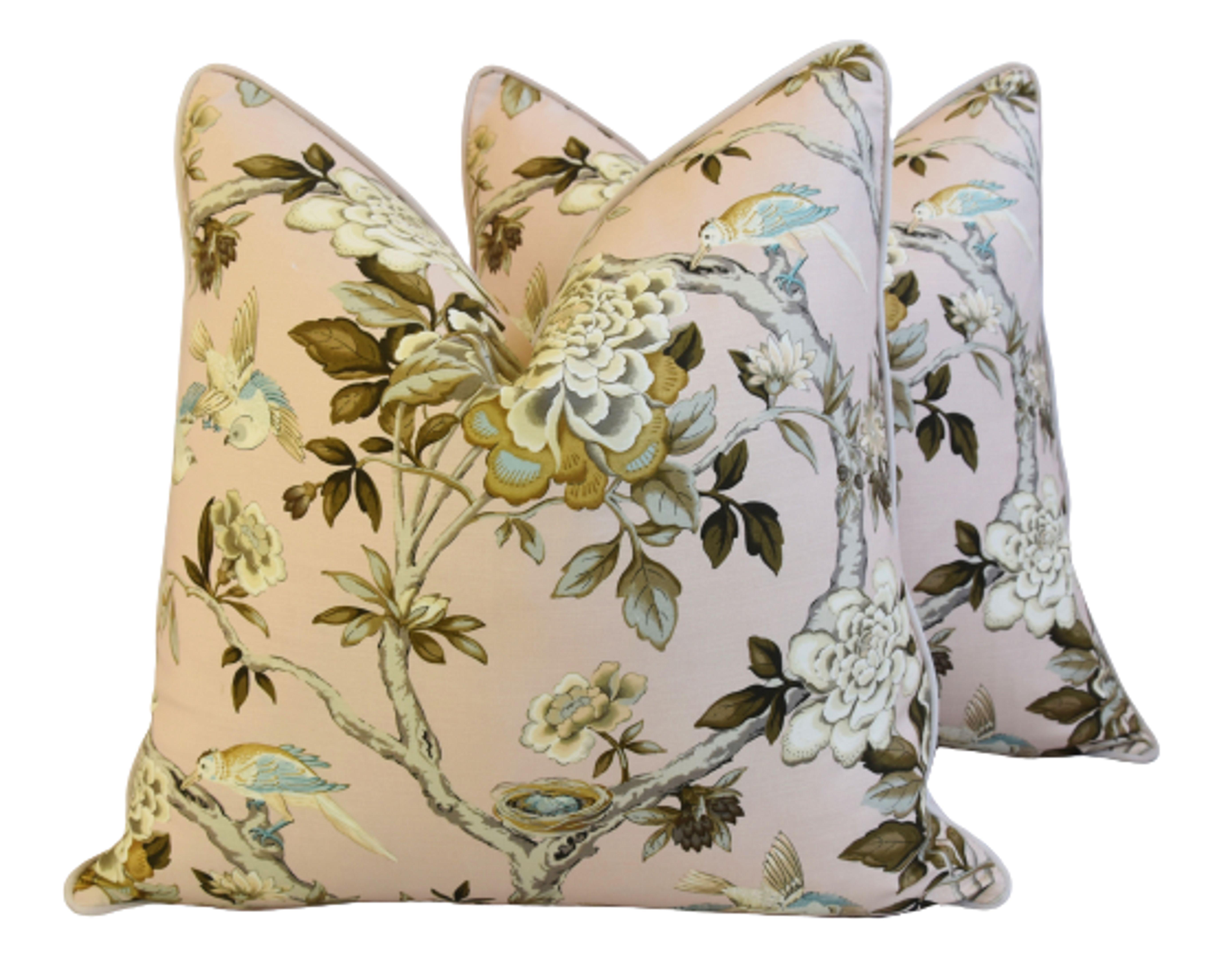 Blush Floral & Bird Print Pillows, S/2~P77684031