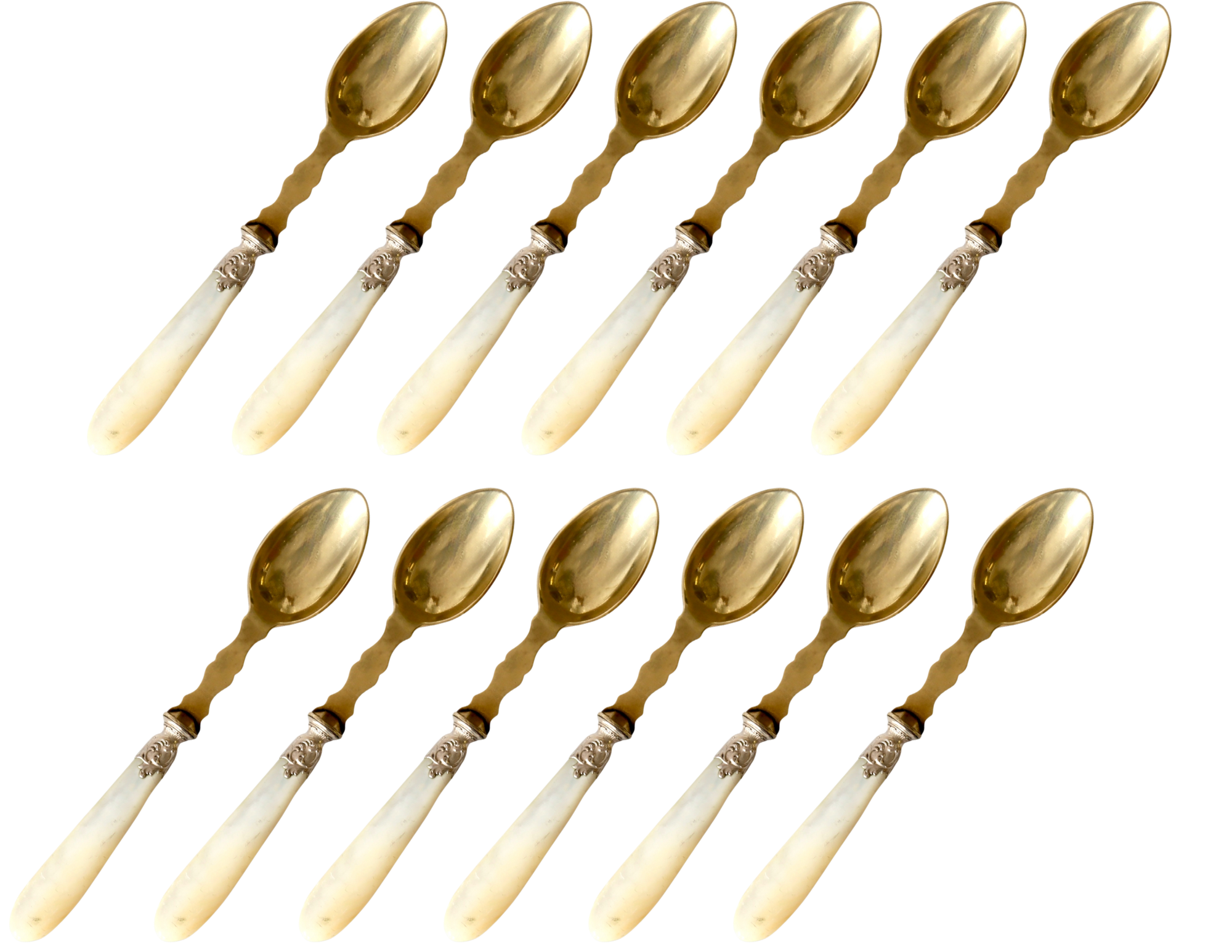 French Pearl & Gilt Dessert Spoons, s/12~P77696439