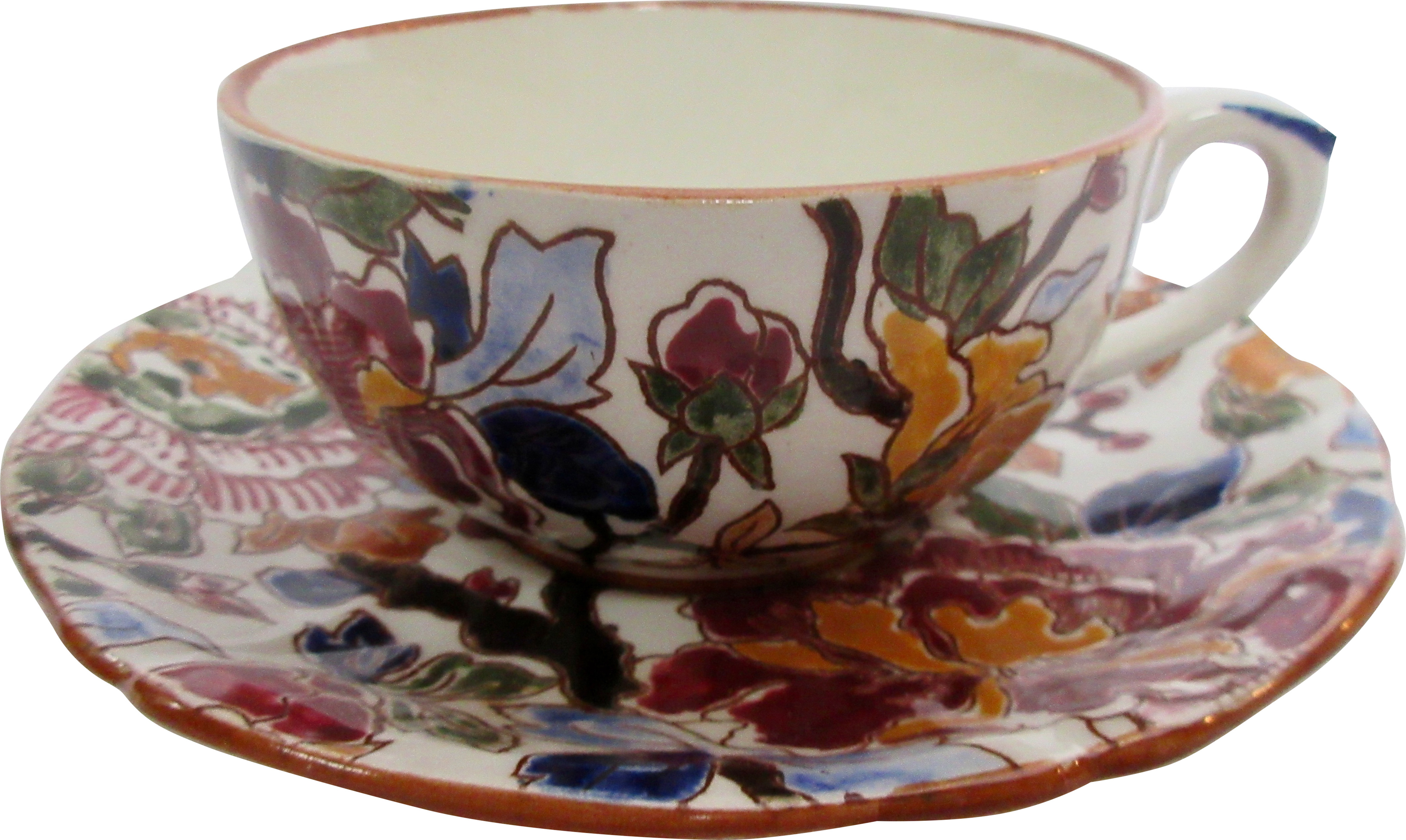Gien French Faience Peonies Cup & Saucer~P77668046