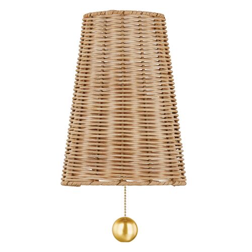 Bodie 14" Wicker Wall Sconce, Aged Brass/Natural Bodie 14" Wicker Wall Sconce, Aged Brass/Natural