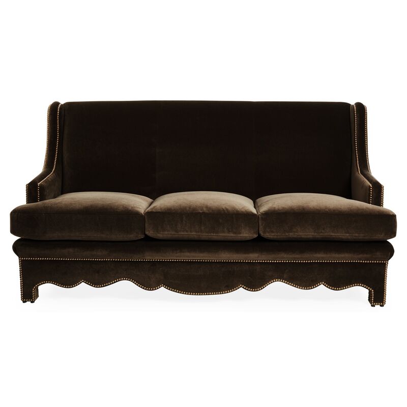 Nailhead Sofa, Brown Velvet