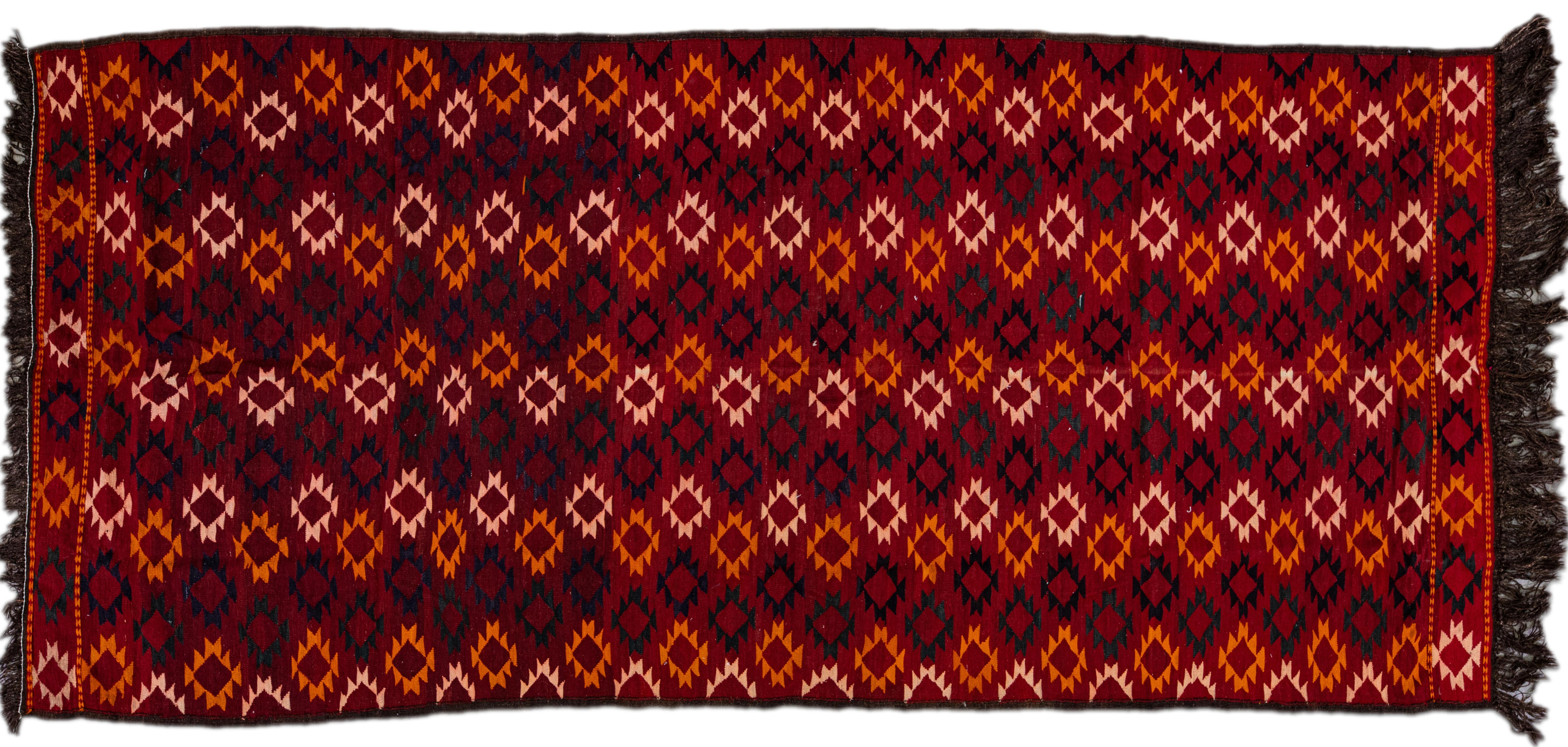 Kilim Handmade Red Wool Runner~P77644180