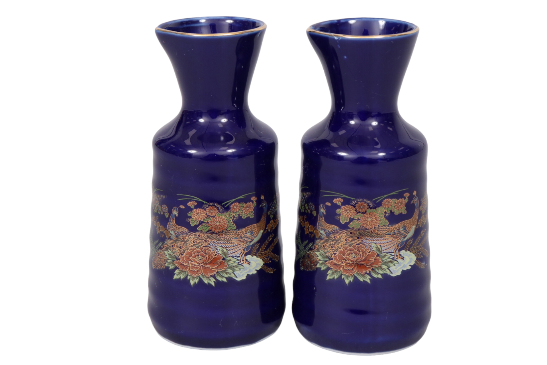 Kutani Hand Painted Sake Bottles, a Pair