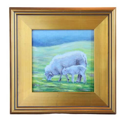 Farmhouse Sheep Ewe & Lamb Painting~P77666507