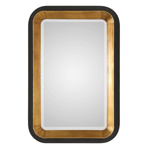 Petrona Wall Mirror, Black/Metallic Gold Leaf 