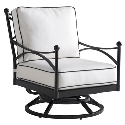 Pavlova Outdoor Aluminum Swivel Lounge Chair, Black/White Sunbrella Pavlova Outdoor Aluminum Swivel Lounge Chair, Black/White Sunbrella
