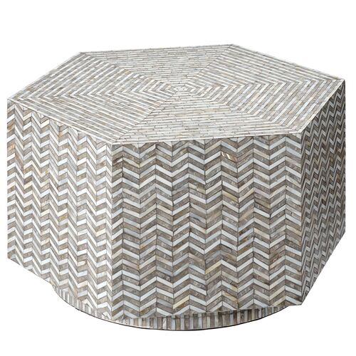 Brando Mother of Pearl Hexagon Coffee Table, Grey