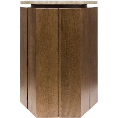 Xandra Hexagon Marble Top End Table, Brown