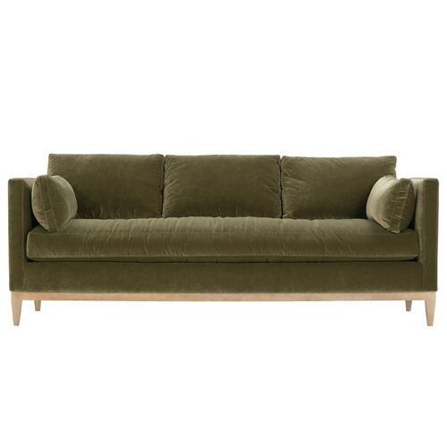 Leo Velvet Sofa, Olive Green