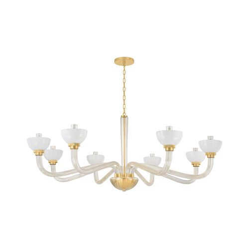Malric Chandelier, Aged Brass/Cloud Glass