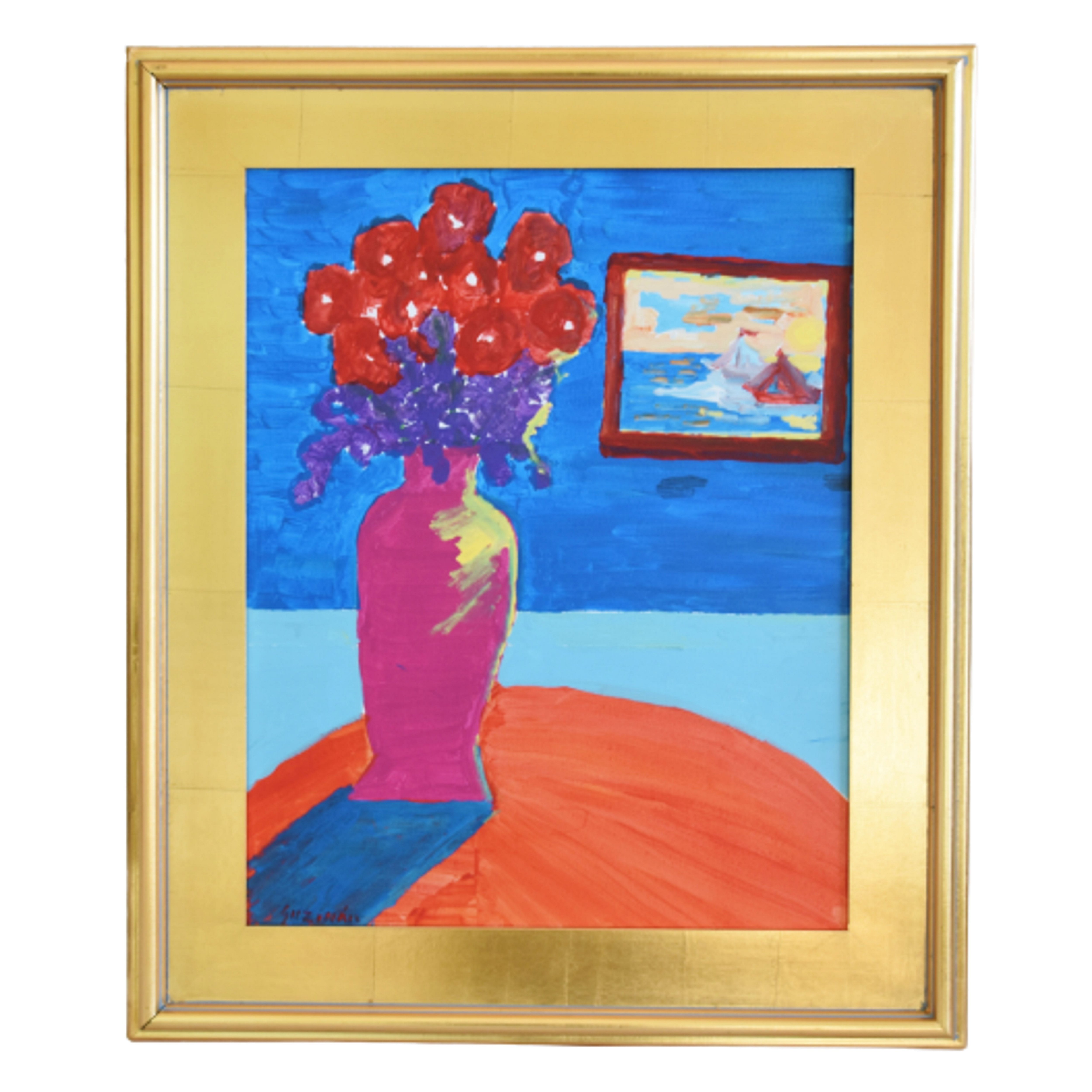 Juan Guzman Red & Purple Floral Painting~P77634526
