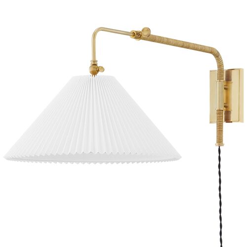 Dorset Plug-In Wall Sconce, Rattan/Aged Brass