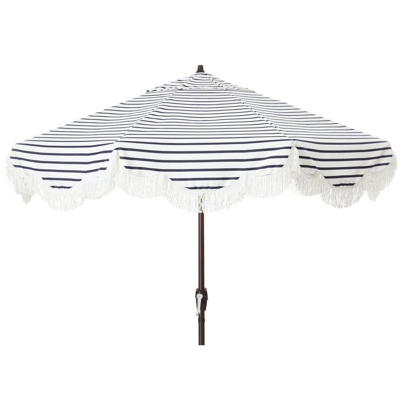 Cloud Fringe Patio Umbrella, Indigo Stripe