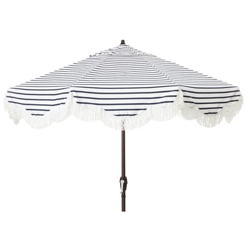 Cloud Fringe Patio Umbrella, Indigo Stripe~P77572125