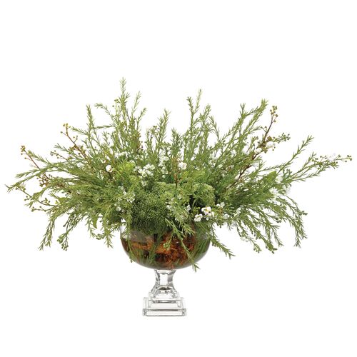 25" Wax Flowers/Ā Sedum Arrangement in Glass Vase, Faux 25" Wax Flowers/Ā Sedum Arrangement in Glass Vase, Faux