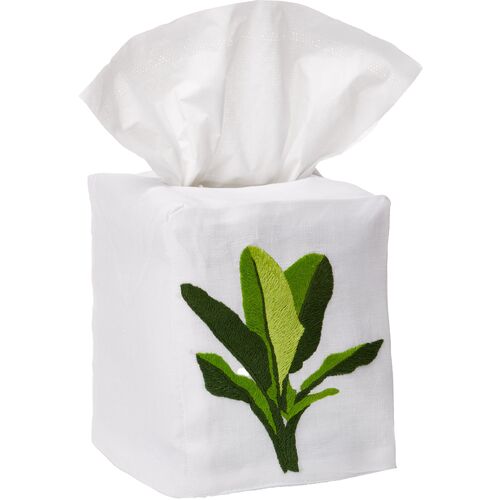 Palm Tissue Box Cover, Green/White~P77368434