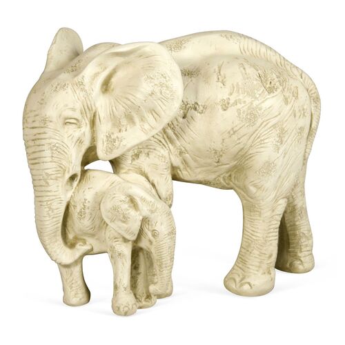 18" Elephant & Calf Statue, White~P76489681