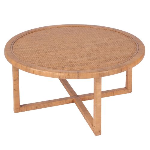 Micah Round Rattan Coffee Table, Natural