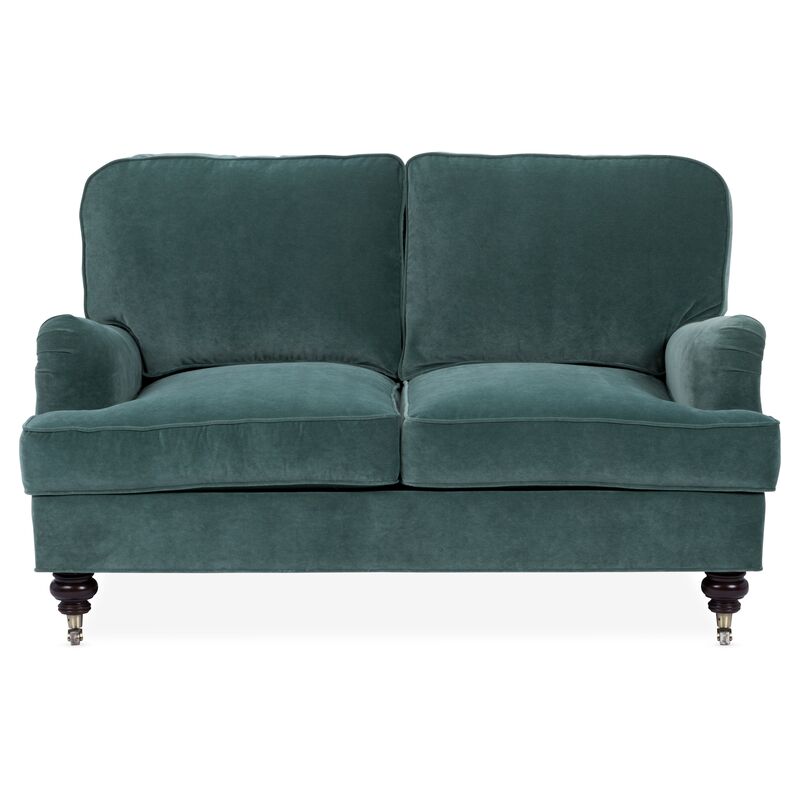 One Kings Lane Durham Loveseat, Jade Velvet One Kings Lane