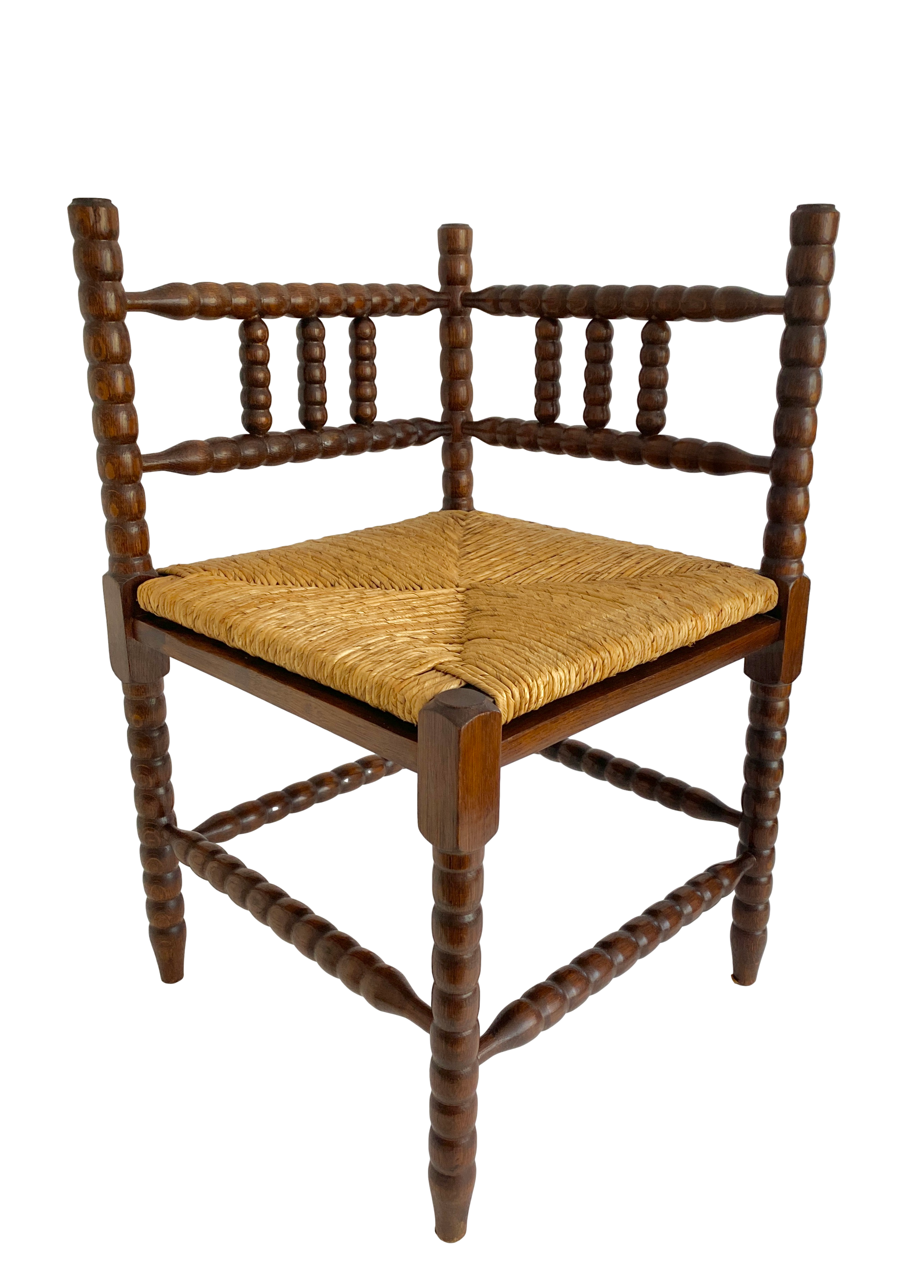 Vintage Dutch Oak Bobbin Corner Chair~P77733850
