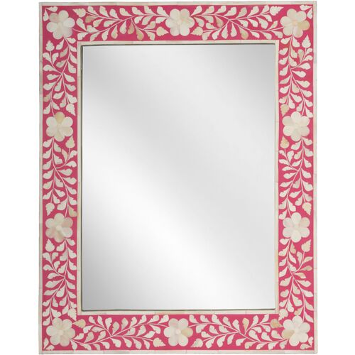 Flower Bone Inlay Wall Mirror, Pink/Ivory~P76596923