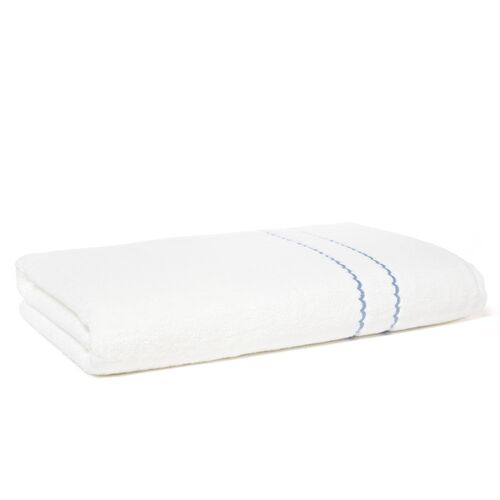 Double Scallop Bath Sheet, White/Blue~P75404165