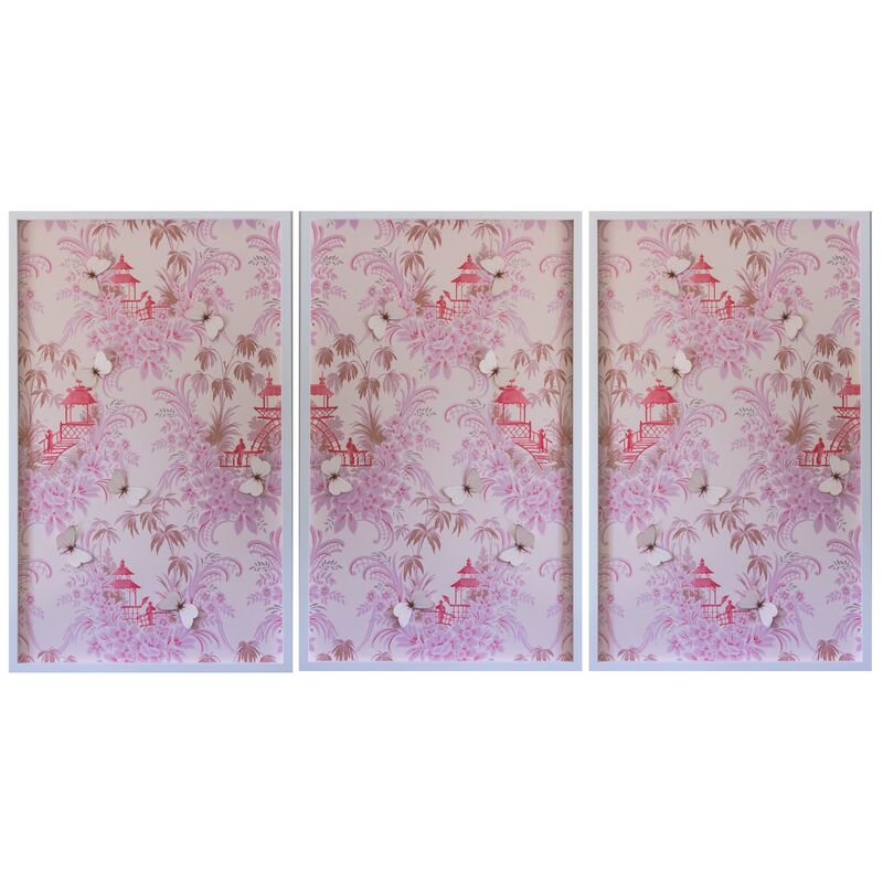 Dawn Wolfe, Pink Pagoda Vintage Wallpaper Triptych