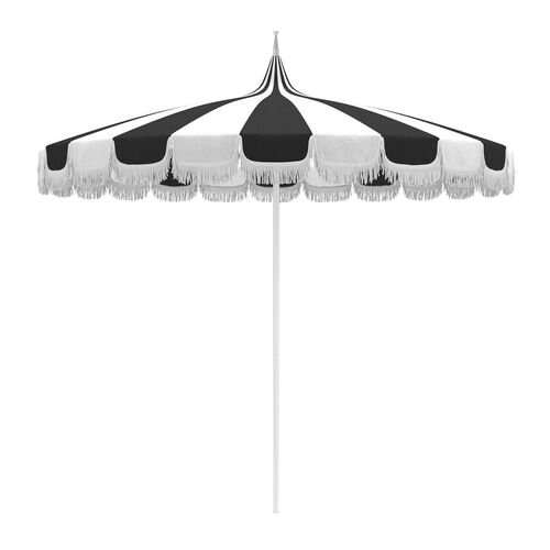 Aya Fringe Pagoda Patio Umbrella, Black/White