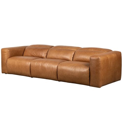 Power Recliner 124" 3pc Sectional, Butterscotch Leather