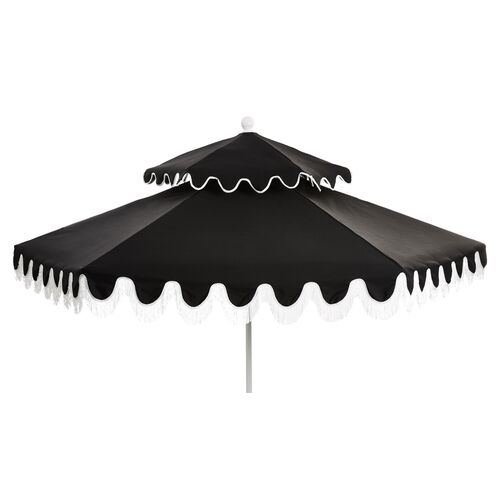 Daiana Two-Tier Fringe Patio Umbrella, Black/White~P77326390