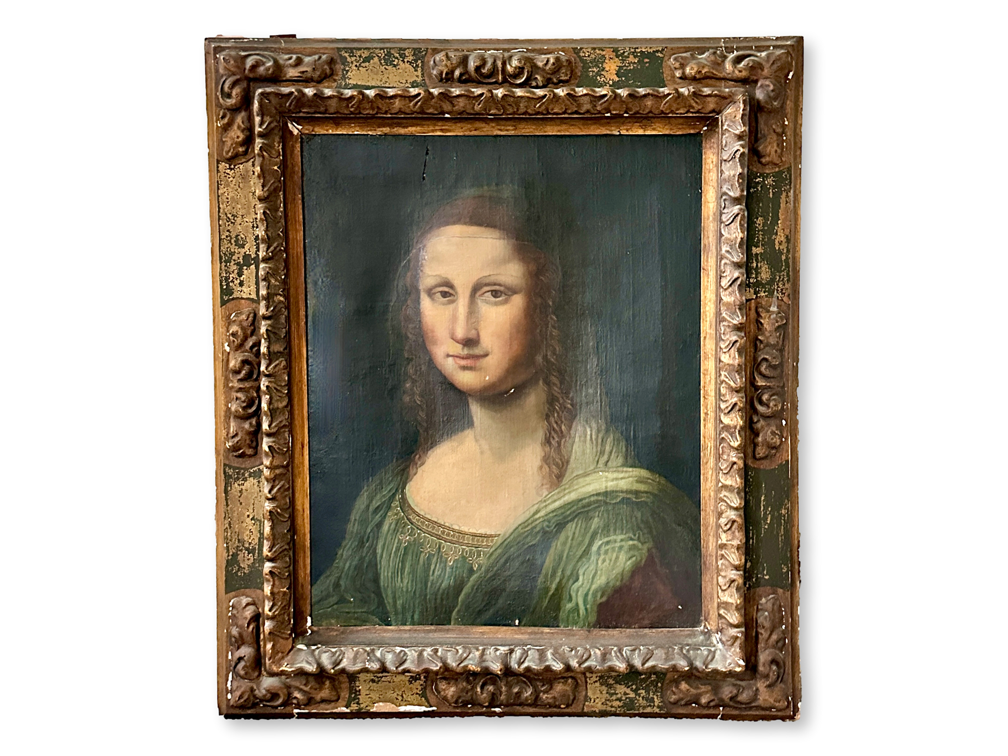 Rustic Antique Oil on Canvas "Mona Lisa"~P77699867